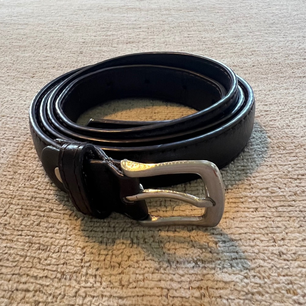 Tory Leather Black Harness Leather‎ Belt Silver Buckle Made in USA 2826 Size 28